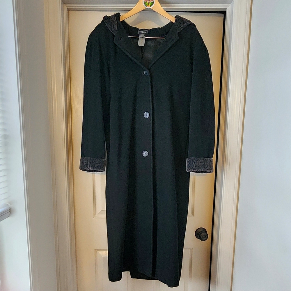 Heavy hooded vintage wool cashmere blend ladies long coat Medium